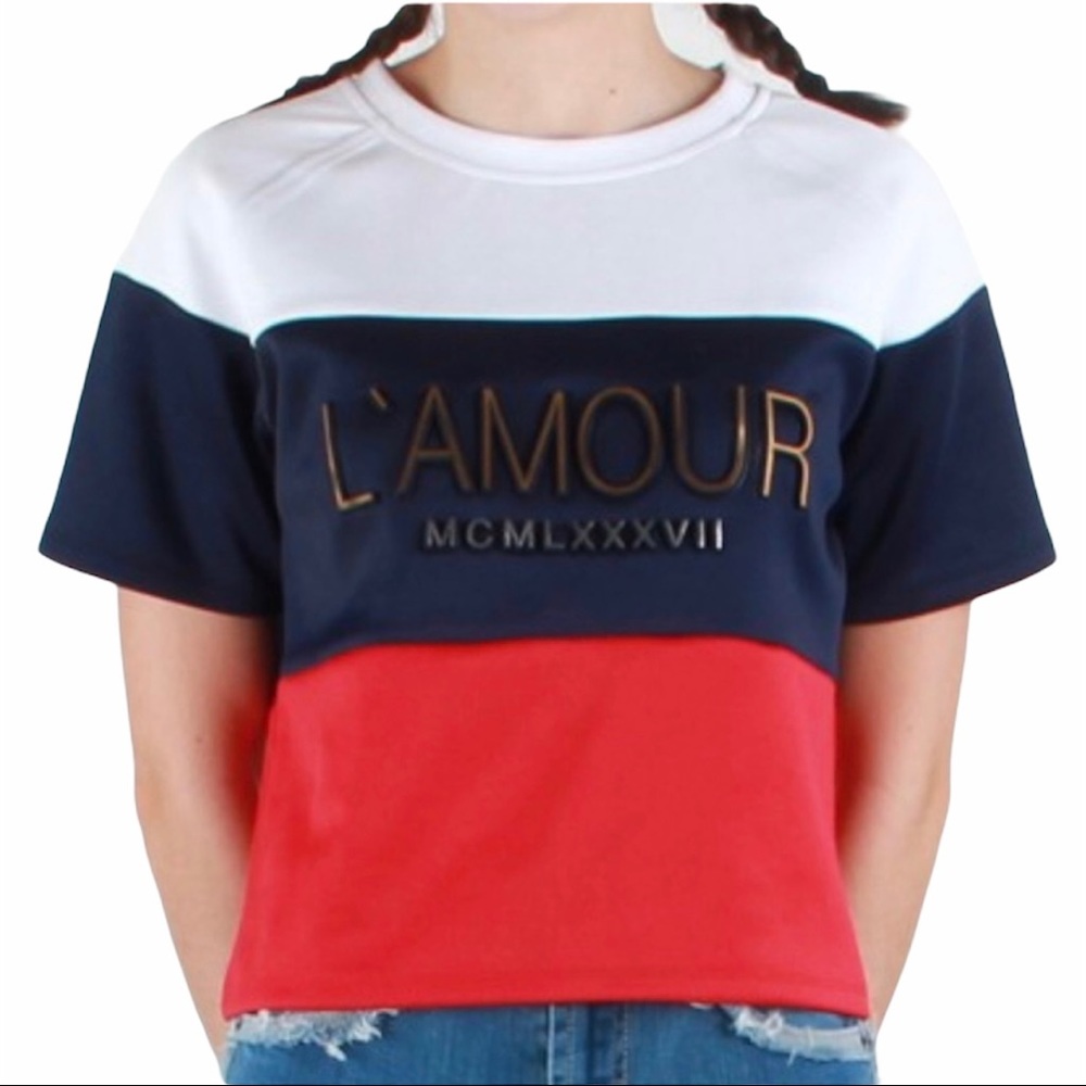 Red Fox Red White Blue Crop Top L’Amour M Patriotic Preppy Striped